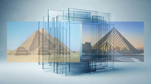 Pyramidene i Giza og glasspyramiden i Louvre